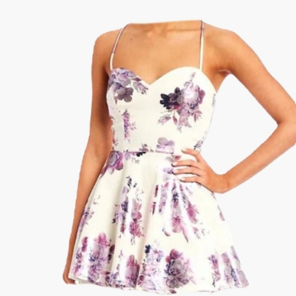 Metallic Floral Print Double Hem Fit-And-Flare Dress